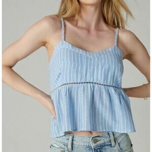 Lucky Brand Striped Babydoll Peplum Cami Tank Top Blue Medium